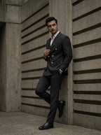 Black Double-Breasted suit | Modern Tailored Jacket  and pants with Gold Buttons | Mark One Suiting
