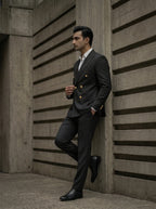 Black Double-Breasted suit | Modern Tailored Jacket  and pants with Gold Buttons | Mark One Suiting