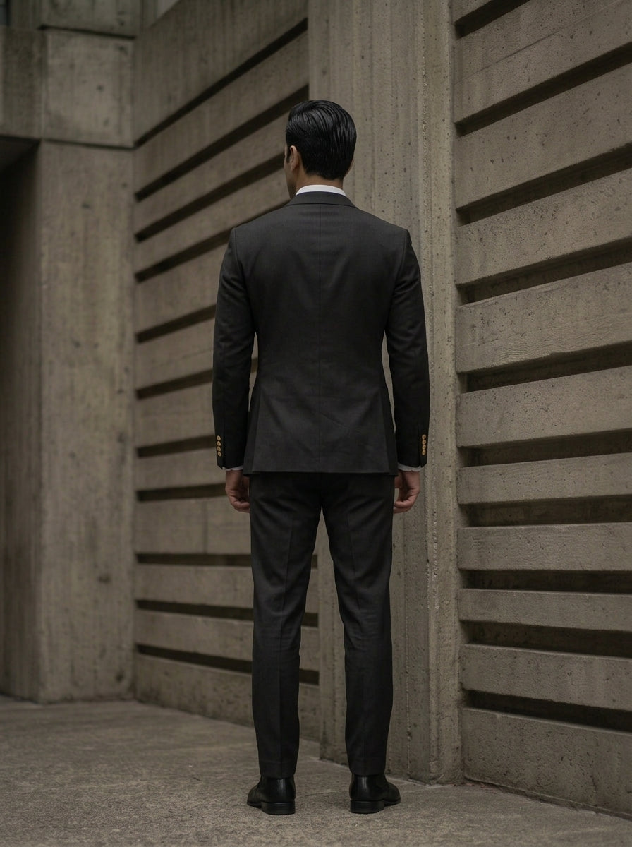 Black Double-Breasted suit | Modern Tailored Jacket  and pants with Gold Buttons | Mark One Suiting