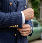 Navy Pinstripe Double-Breasted suit | Vintage-Inspired with Gold Buttons | Mark One
