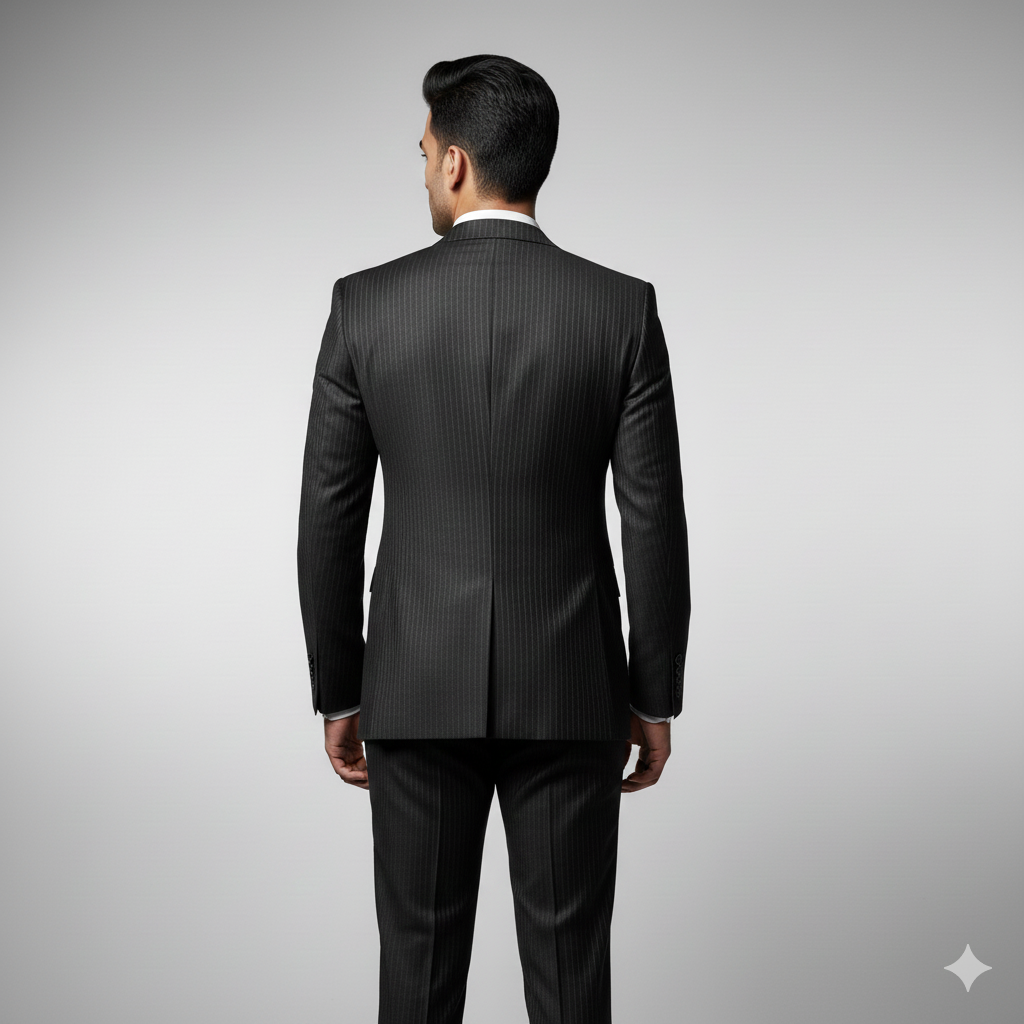 Mark one black pinstripe suit