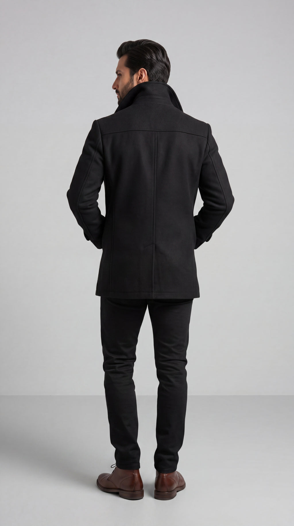 Black Double-Breasted Wool Overcoat/ Peacoat | Long Tailored Coat | Mark One Suiting