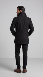 Black Double-Breasted Wool Overcoat/ Peacoat | Long Tailored Coat | Mark One Suiting