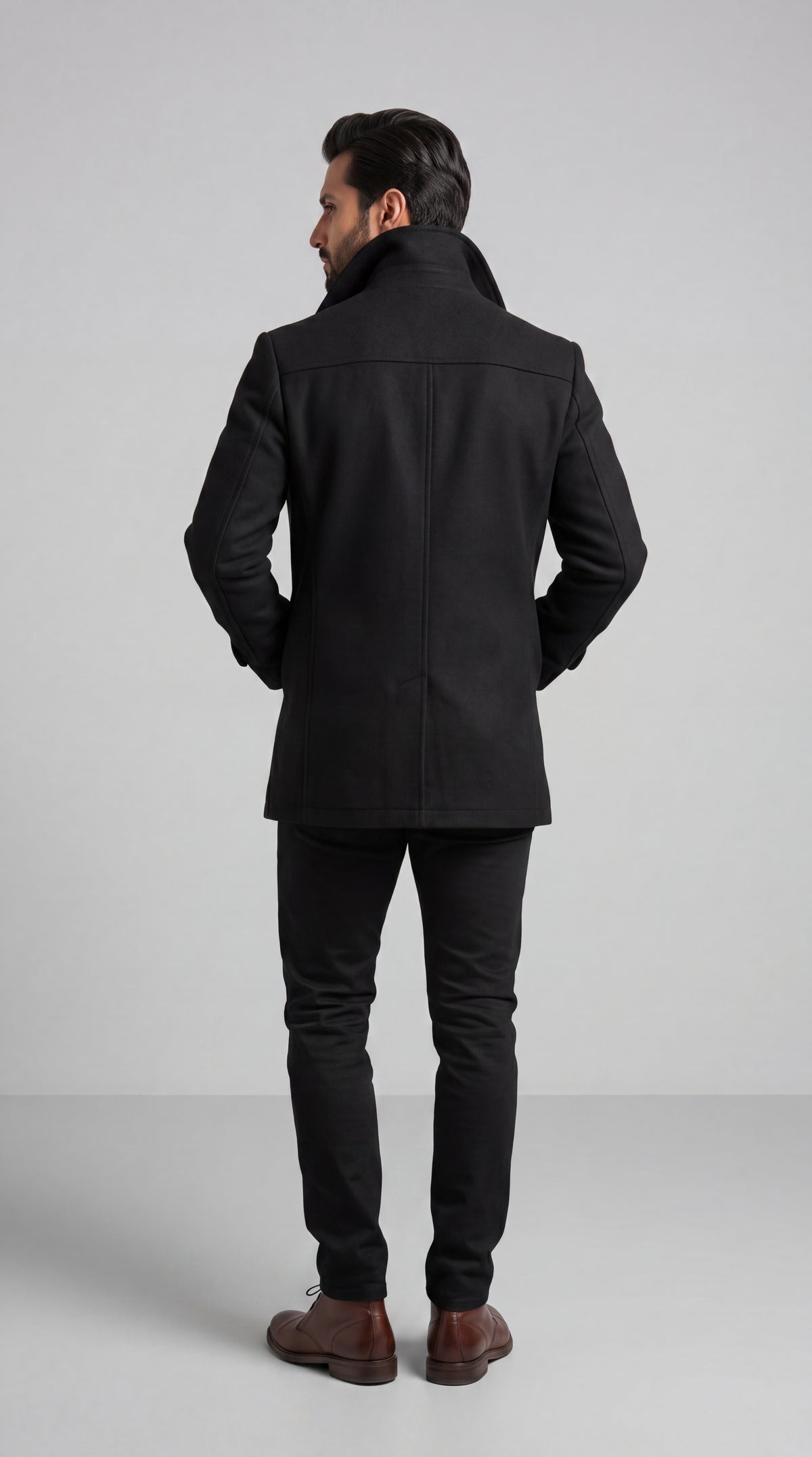 Black Double-Breasted Wool Overcoat/ Peacoat | Long Tailored Coat | Mark One Suiting