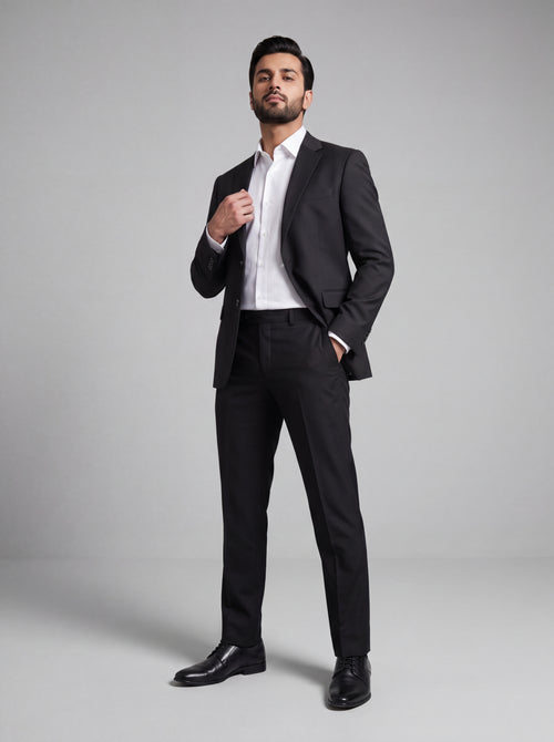 Black Single-Breasted Suit | Tailored Blazer & Trousers with White Shirt | Mark One
