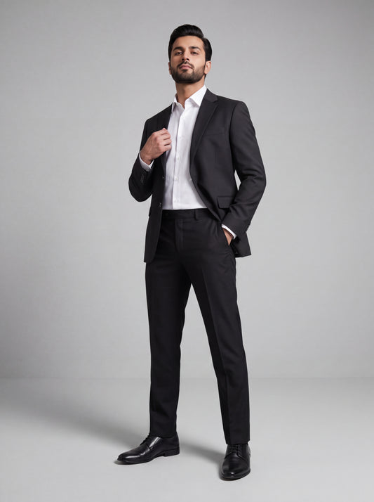 Black Single-Breasted Suit | Tailored Blazer & Trousers with White Shirt | Mark One