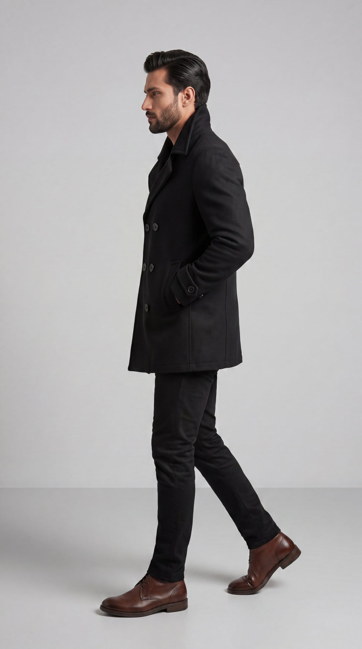 Black Double-Breasted Wool Overcoat/ Peacoat | Long Tailored Coat | Mark One Suiting