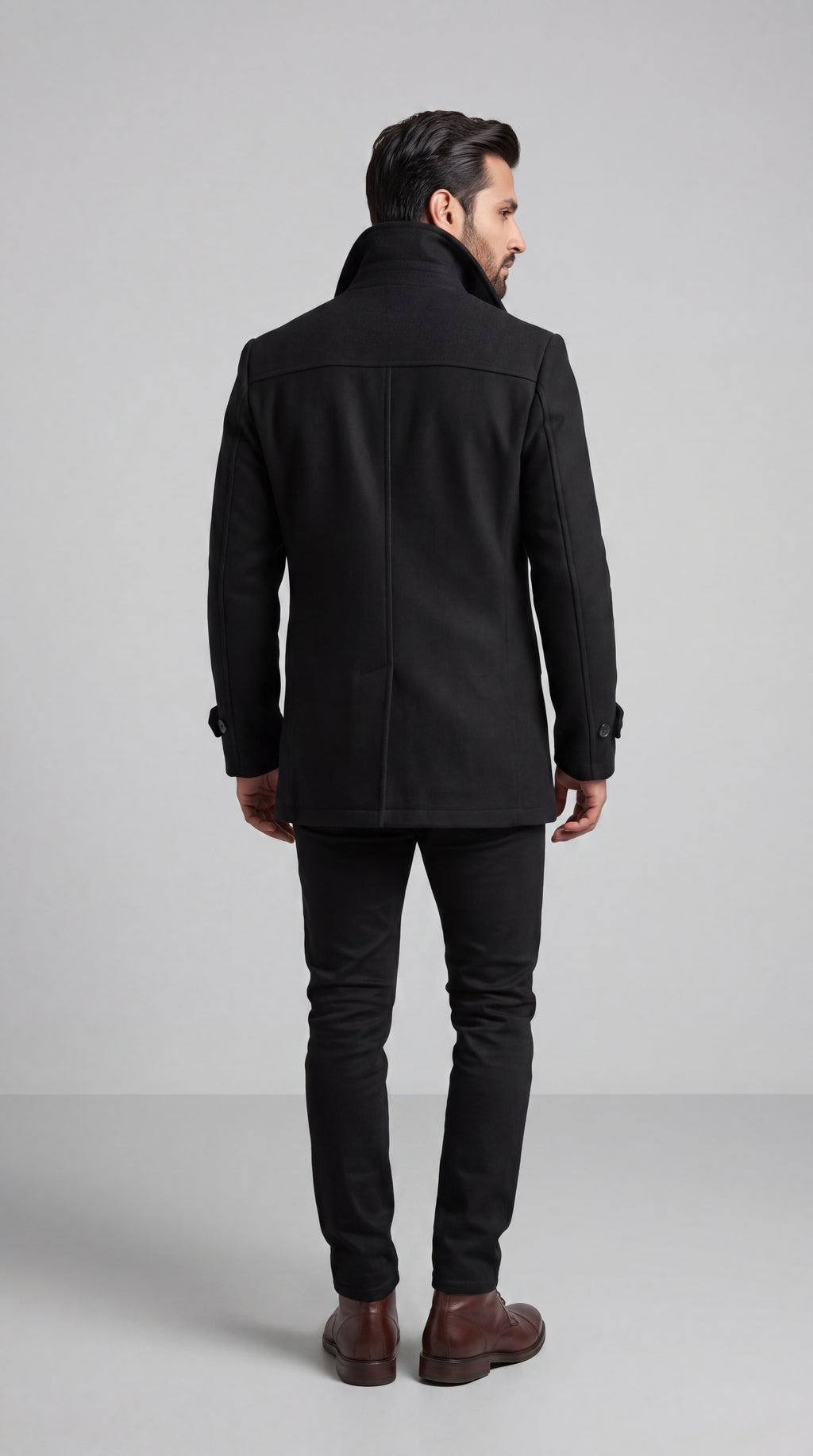 Black Double-Breasted Wool Overcoat/ Peacoat | Long Tailored Coat | Mark One Suiting