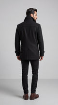 Black Double-Breasted Wool Overcoat/ Peacoat | Long Tailored Coat | Mark One Suiting