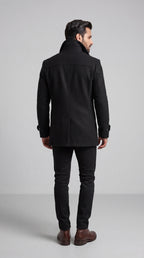 Black Double-Breasted Wool Overcoat/ Peacoat | Long Tailored Coat | Mark One Suiting