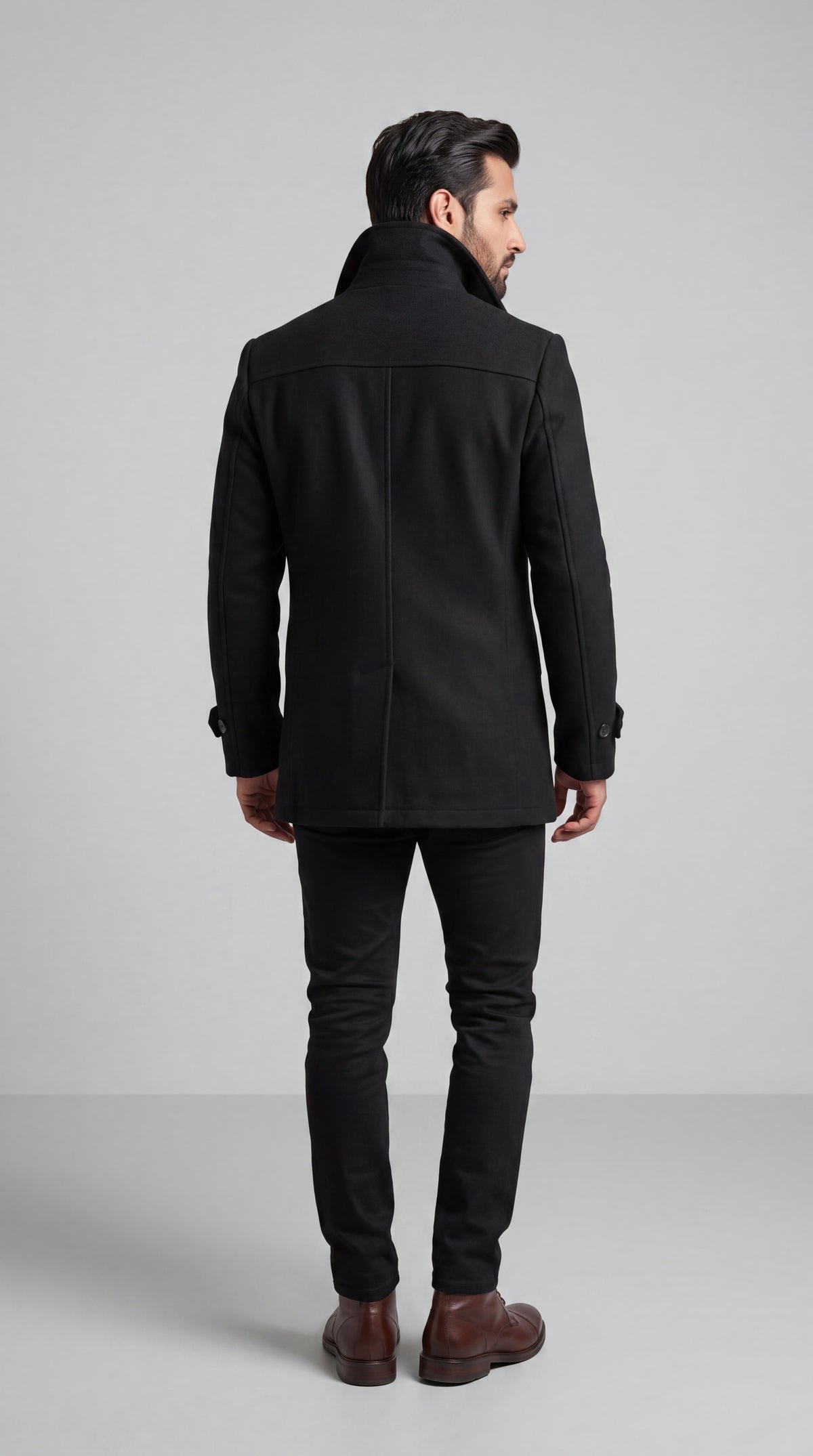 Black Double-Breasted Wool Overcoat/ Peacoat | Long Tailored Coat | Mark One Suiting