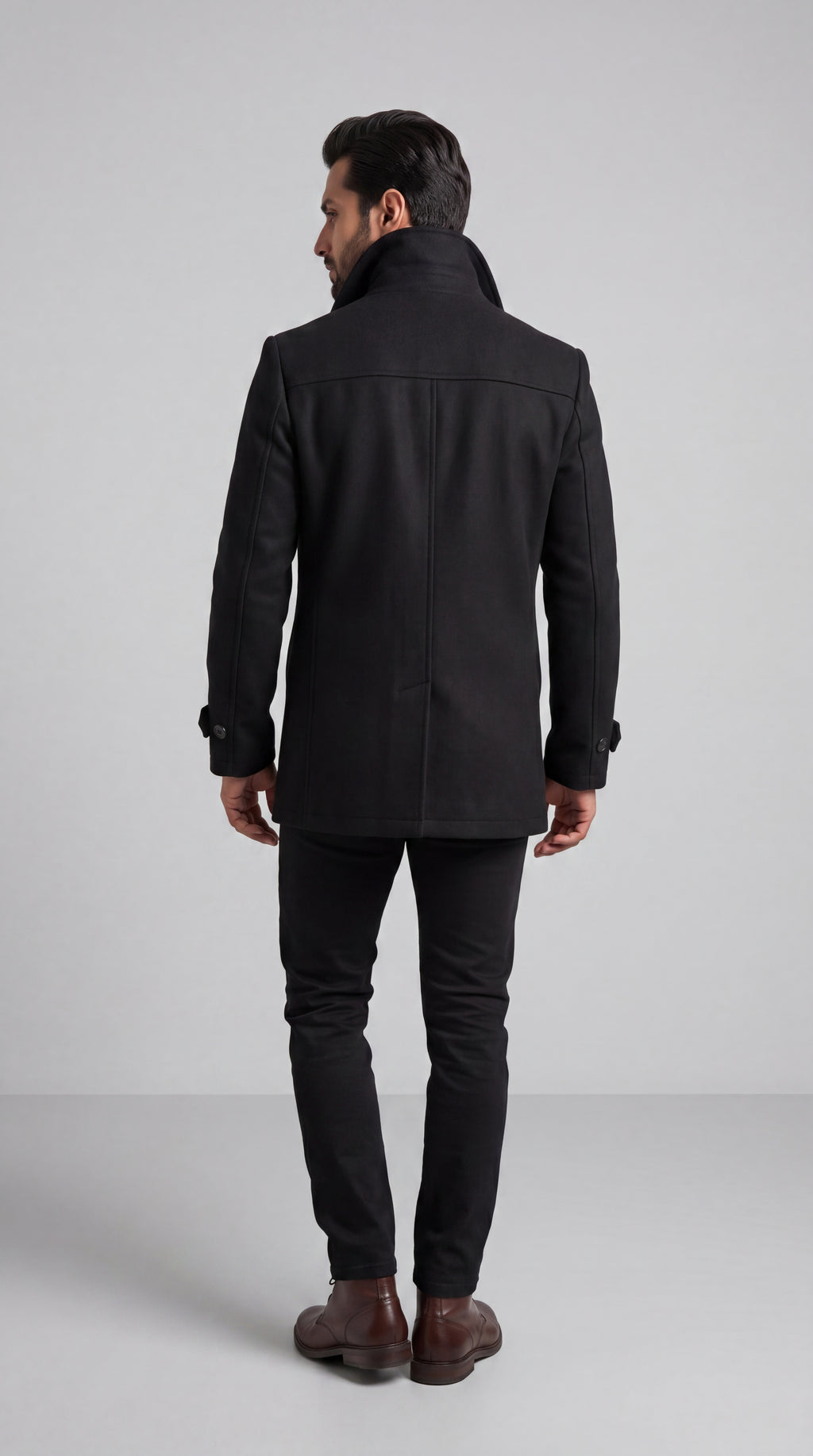 Black Double-Breasted Wool Overcoat/ Peacoat | Long Tailored Coat | Mark One Suiting