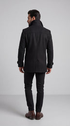 Black Double-Breasted Wool Overcoat/ Peacoat | Long Tailored Coat | Mark One Suiting