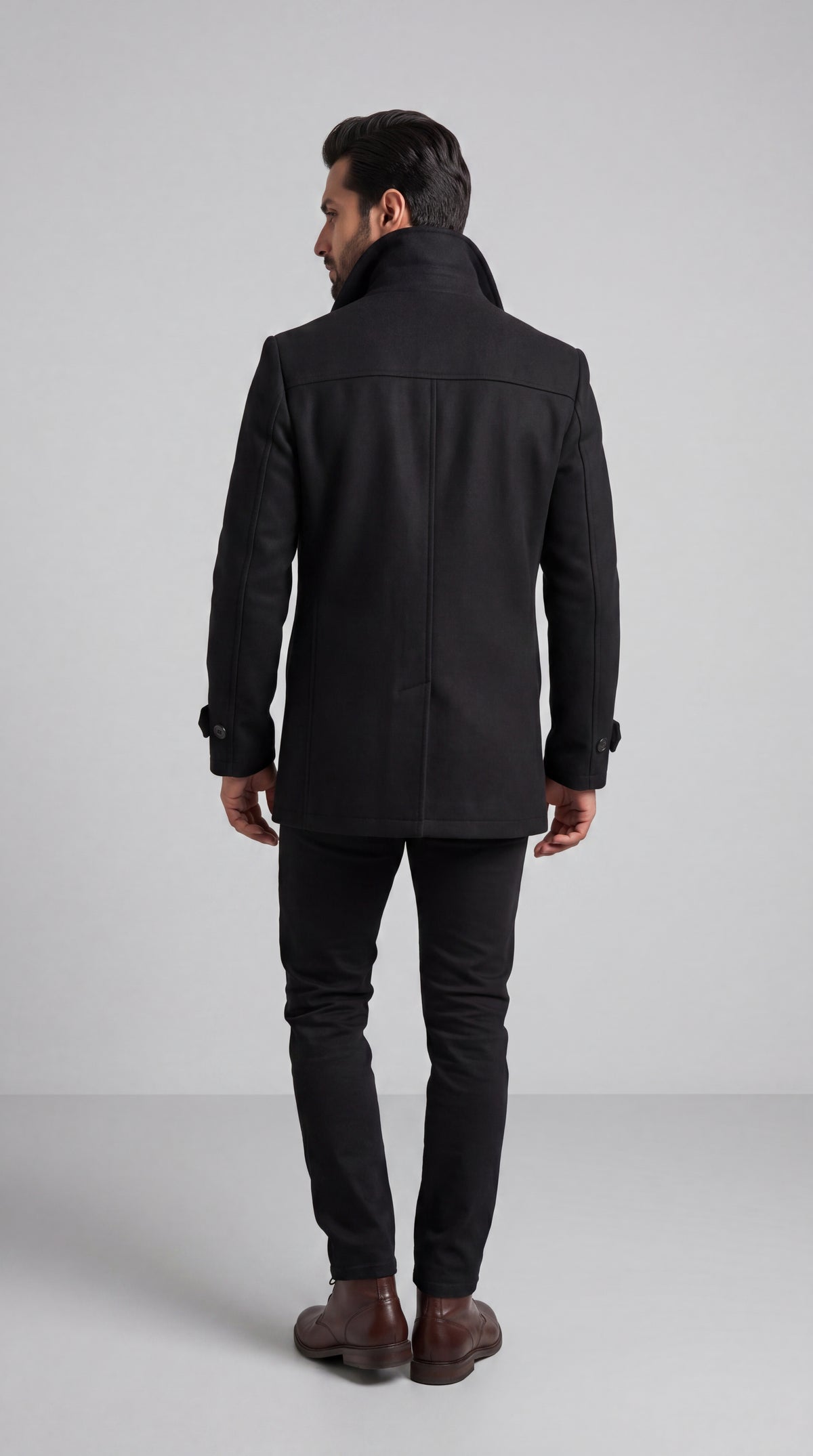Black Double-Breasted Wool Overcoat/ Peacoat | Long Tailored Coat | Mark One Suiting