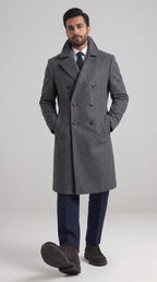 Gray Wool Double-Breasted Overcoat | Long Tailored Coat with Tie | Mark One Suiting