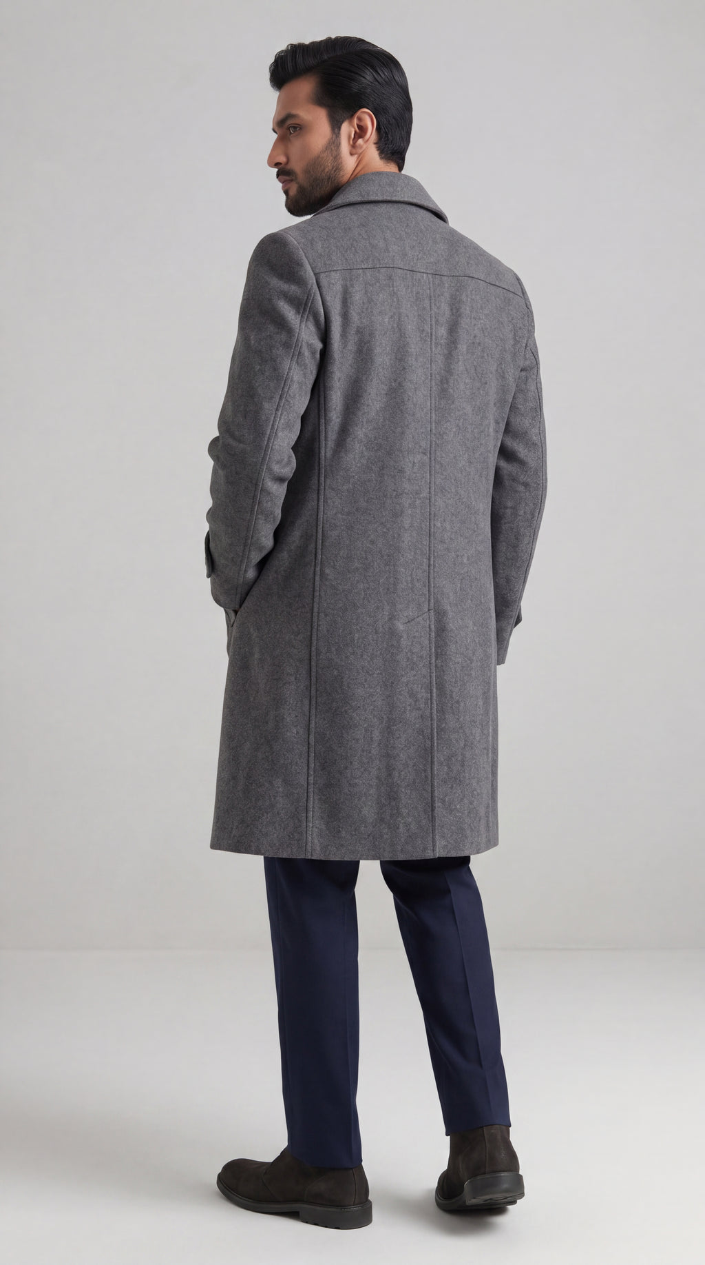 Gray Wool Double-Breasted Overcoat | Long Tailored Coat with Tie | Mark One Suiting