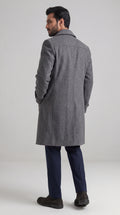 Gray Wool Double-Breasted Overcoat | Long Tailored Coat with Tie | Mark One Suiting