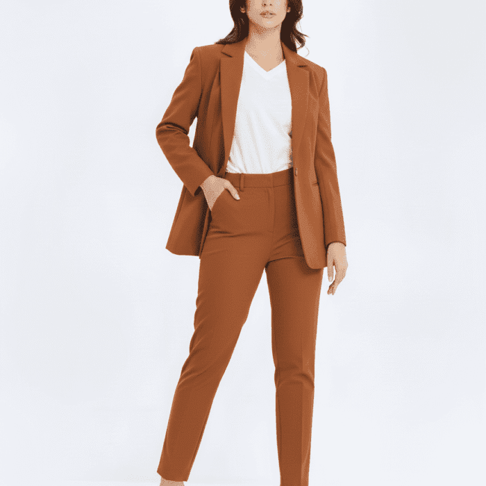 women's tan brown two piece suit