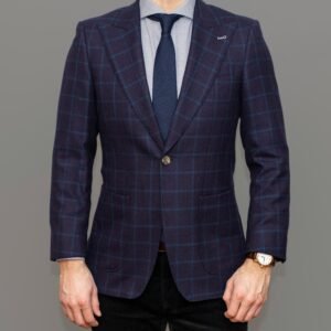 Double Breasted single button Navy blue check blazer