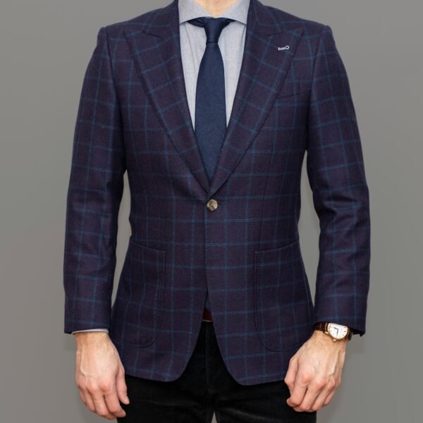 Double Breasted single button Navy blue check blazer