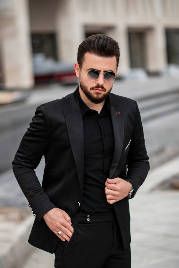 Double Breasted single button Jet black 2 pc Suit - Image 5
