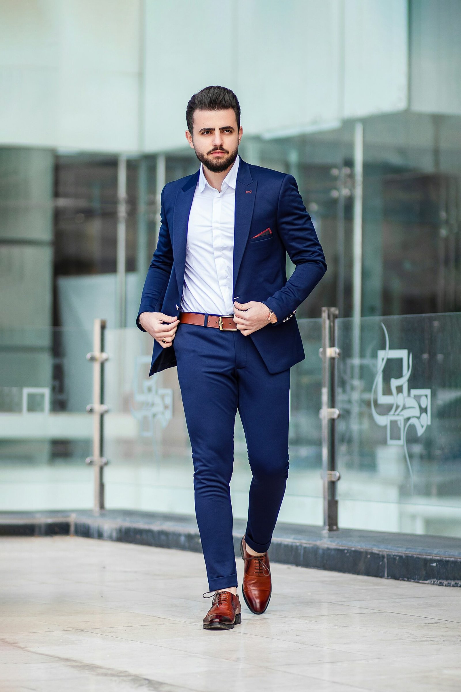 Double Breasted single button Navy Blue 2 pc Suit - Image 2