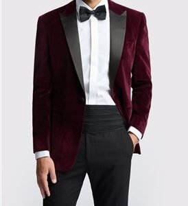 Merlot burgundy  velvet jacket - Double  breast single button