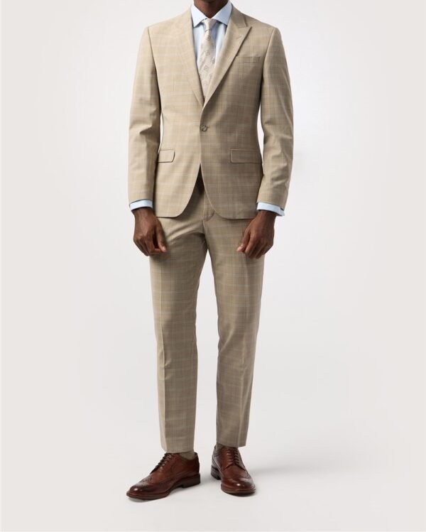 Stone color Blue check suit - Double breast One button