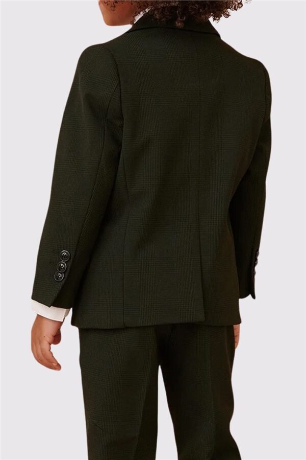 Kid's olive green check three piece suit - Image 3