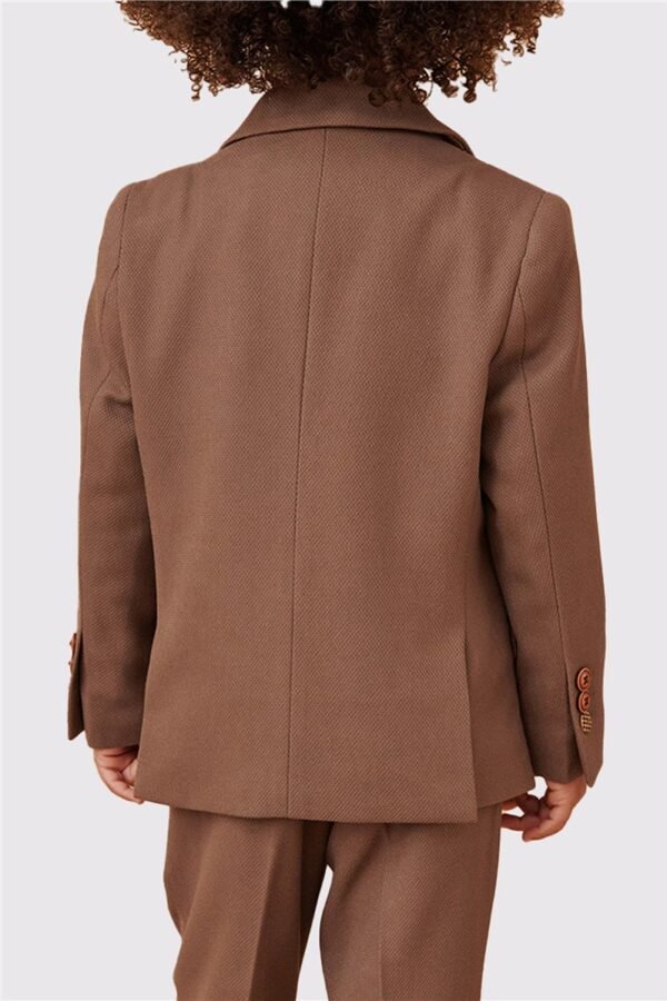 Kid's tan check three piece suit - Image 2