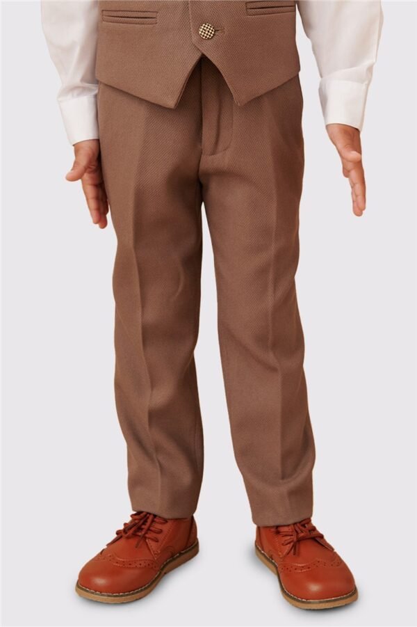 Kid's tan check three piece suit - Image 3