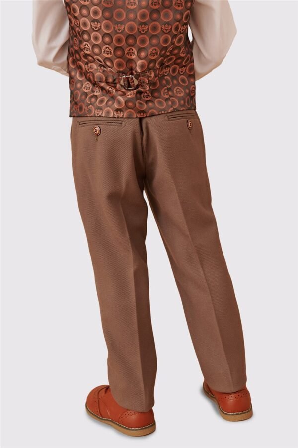 Kid's tan check three piece suit - Image 4
