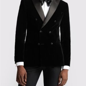 Black velvet blazer - Double breast satin notch Six button