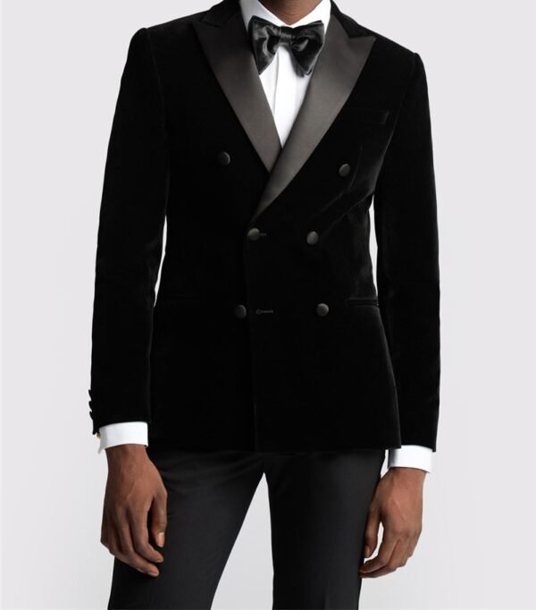 Black velvet blazer - Double breast satin notch Six button