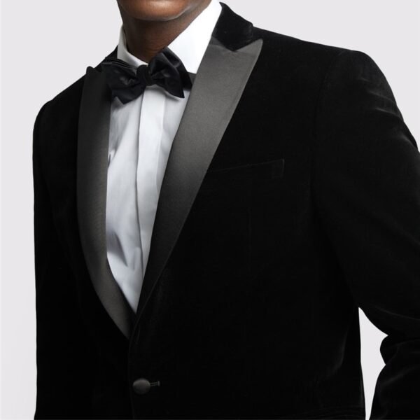 Black velvet blazer - Double breast satin notch single button - Image 2
