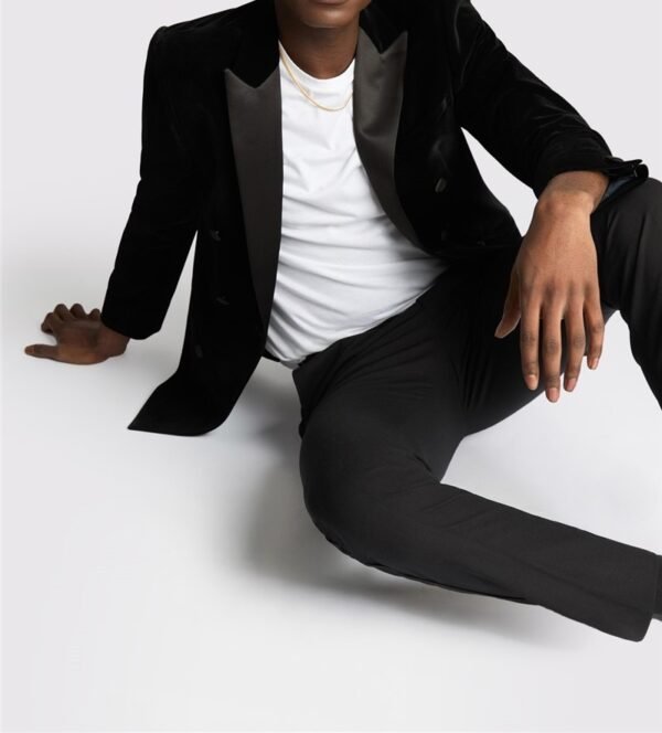 Black velvet blazer - Double breast satin notch Six button - Image 4