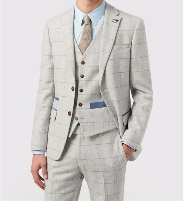 Taupe Check Tweed Suit - Single breasted two button - Image 2