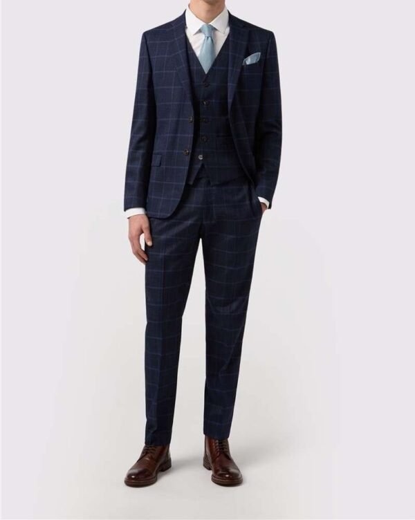 Slim Fit Blue Windowpane Check Suit - Single breast two button - Image 3