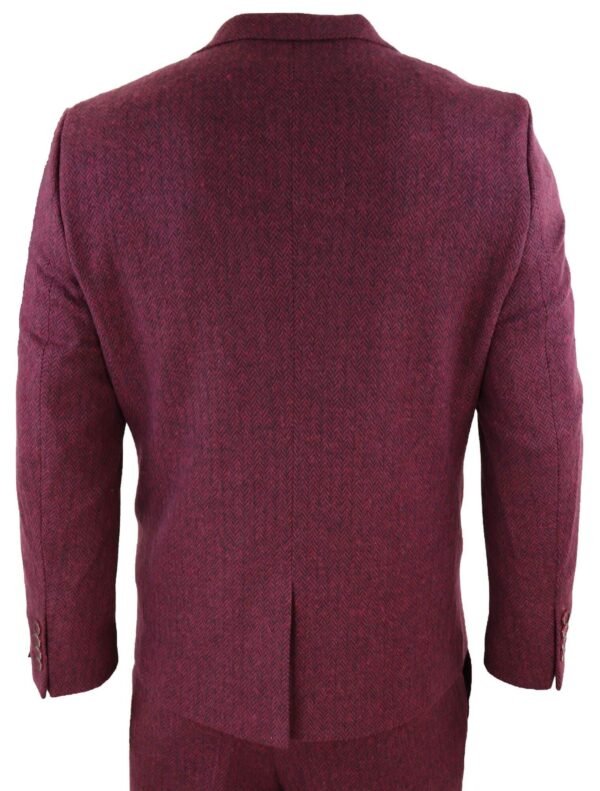 Men’s Tweed Burgundy Herringbone 3 Piece Suit - Image 4