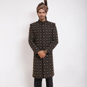 Regal Black & Gold Embroidered Sherwani
