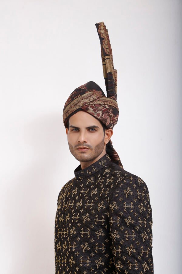 Regal Black & Gold Embroidered Sherwani - Image 5