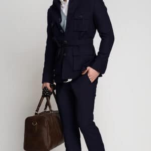 Navy blue full sleeve safari suit