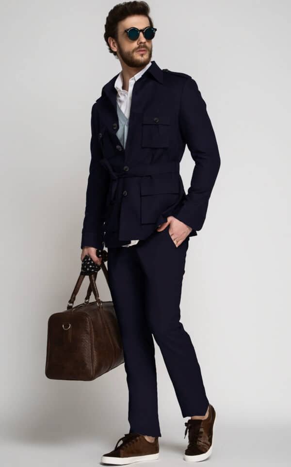 Navy blue full sleeve safari suit